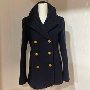 J. Crew Black Pea Coat with Gold Buttons